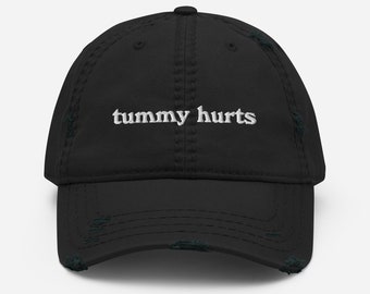 tummy hurts Distressed Dad Hat Renee Rapp inspired | Snow Angel, bisexual, stomach ache, cap, lgbtqia