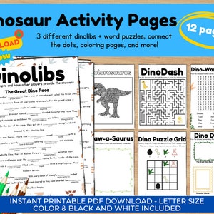 Dinosaur Party Printable Bundle, Dinosaur Activity Pages, activity book, Dinosaur madlibs, Dinosaur Games, Dino instant download, birthday