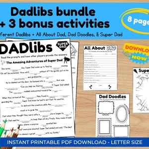 DadLibs: Printable Mad Libs, Dad&#39;s birthday gift, Papa Fill In Daddys Day Activity for Kids, All About My Dad Instant Download Father&#39;s Day