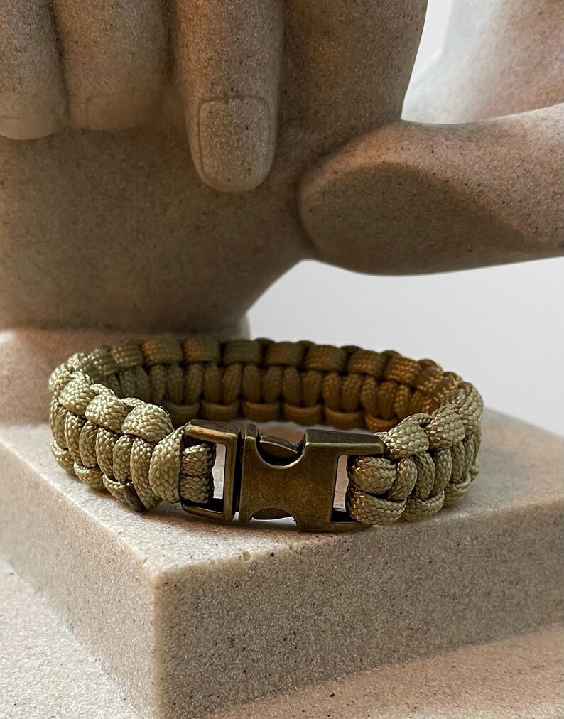 Cobra Style Paracord Bracelet Tan Color Made to Order Plastic Metal