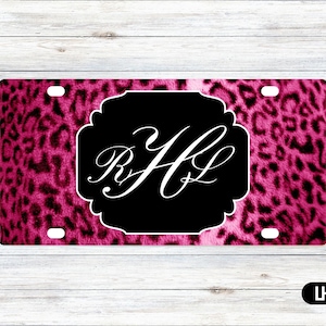 Leopardenmuster Auto-Anhänger - Pinker Auto-Nummernschild - Personalisierter Anhänger - Monogramm Frontplatte - Personalisierte Lizenz - Aluminium Anhänger-PS