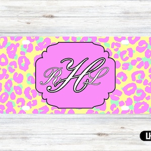 Leopard Print Car Tag – Yellow Car Tag - License Plate - Personalized Car Tag - Monogram Front Plate - Personalized License -Aluminum Tag–PS