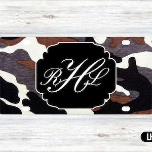 Cow Camouflage Car Tag - Military License Plate - Personalized Car Tag - Monogram Front Plate - Personalized License - Aluminum Tag – PS