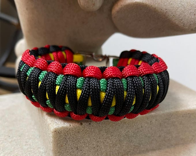 Handmade Rastafarian Paracord Bracelet – Red, Gold, Green