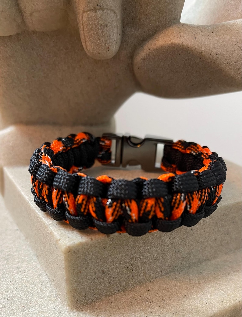 Cobra Style Paracord Bracelet Orange Camouflage Black Color Made to