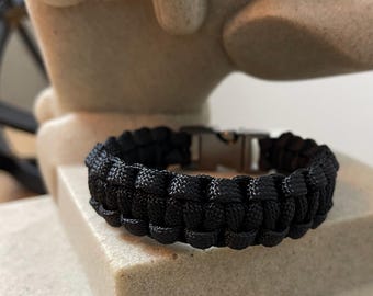 Pulsera de paracord con tejido Cobra negro – Hebilla de metal hecha a mano