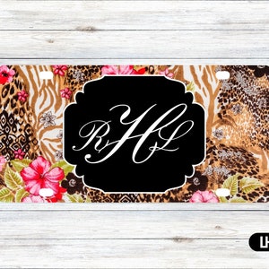 Leopard Print Car Tag – Floral Car Tag - License Plate - Personalized Car Tag - Monogram Front Plate - Personalized License -Aluminum Tag–PS