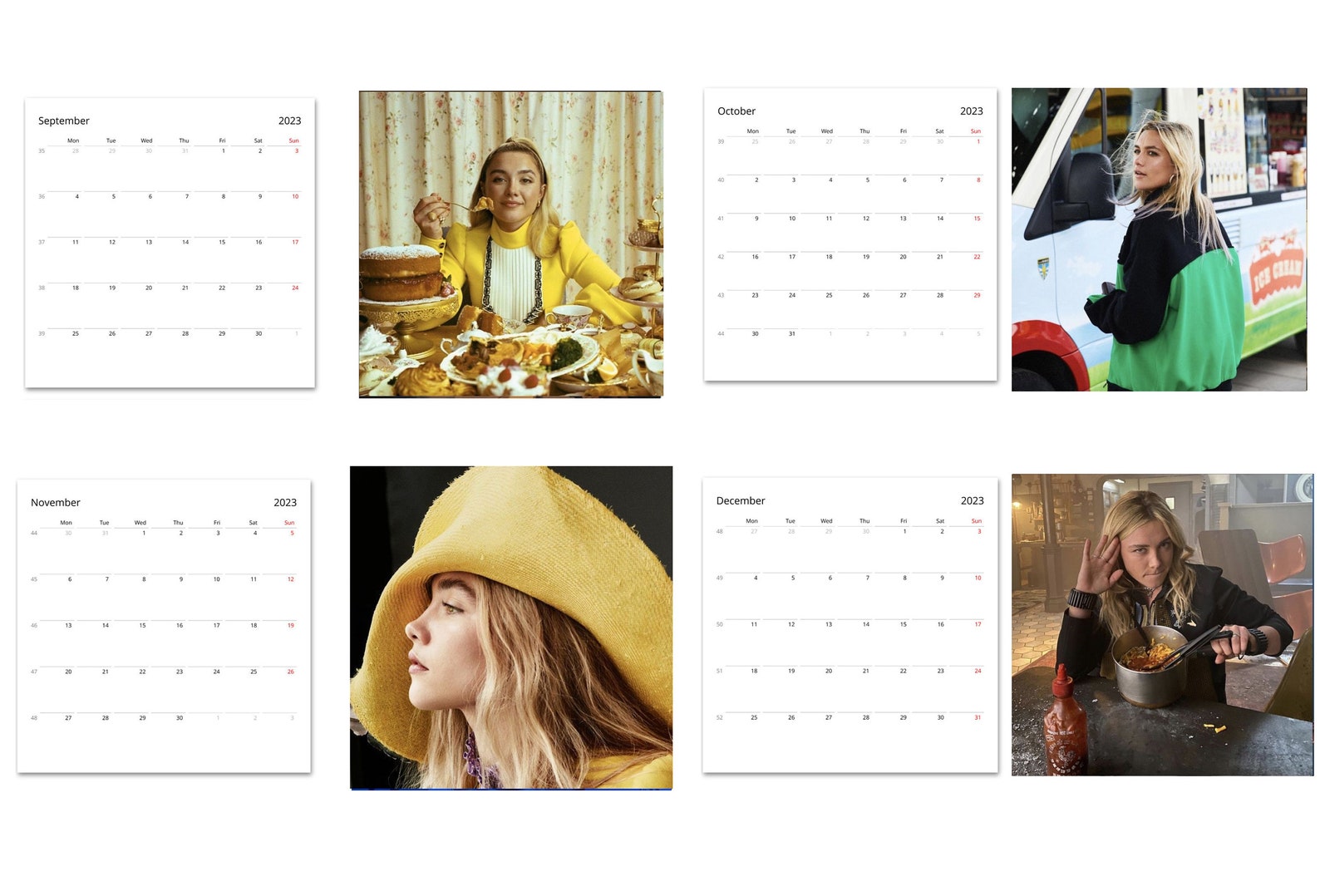 2023 Florence Pugh Calendar Celebrity Calendar 2023 Wall Etsy