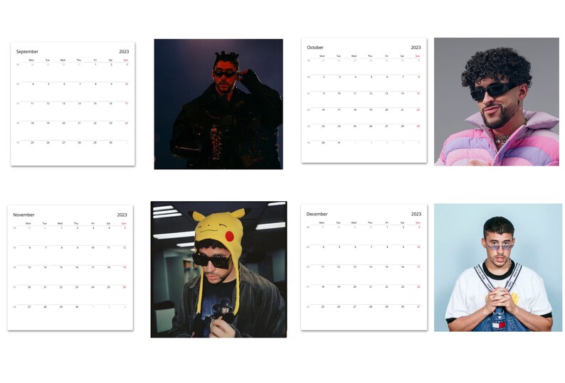 2023 Bad Bunny Wall Calendar Bad Bunny Calendar 2023 Wall Etsy Israel