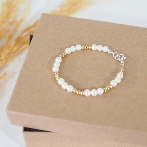Pearl and Gold Baby Bracelet | 14k Gold Plated | Pearl Baby Bracelet | Gifts for Girls | Wedding Bracelets | Gifts For Baby Shower