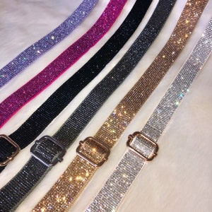 Slim 1" Sparkle Crossbody Straps; Skinny Rhinestone Replacement Purse Straps; Assorted Colors; Silver or Gold Hardware