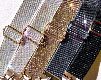 Rhinestone Crossbody Straps; 1.5” Beaded Sparkle Replacement Guitar Purse Straps; Game Day/Concert Stadium Straps; Gold or Silver Hardware