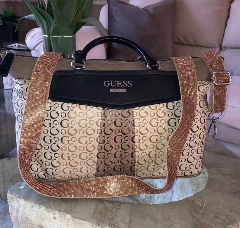 Bronze Rhinestone Purse Strap Adjustable Crossbody Sparkle Bag Beaded Shoulder Handbag Stadium Concert Accessory Festival Interchangeable Handle Swivel Clasp Hardware Game Day Ready Clear Bag Strap Team Colors Football Mom Pageant Mom Gift Pageant Girl Crown Case Strap