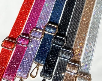 Slim 1&quot; Rhinestone Crossbody Straps; Skinny Sparkle Beaded Replacement Purse Straps; Concert/Game Day Stadium Strap; Gold or Silver Hardware
