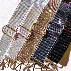 Rhinestone Purse Straps Adjustable Crossbody Sparkle Bag Beaded Guitar Shoulder Handbag Stadium Concert Accessory Festival Interchangeable Handle Swivel Clasp Hardware Game Day Ready Clear Bag Strap Team Colors Football Mom Pageant Mom Pageant Girl Crown Case Strap Bride to Be Gift Idea Wedding Theme