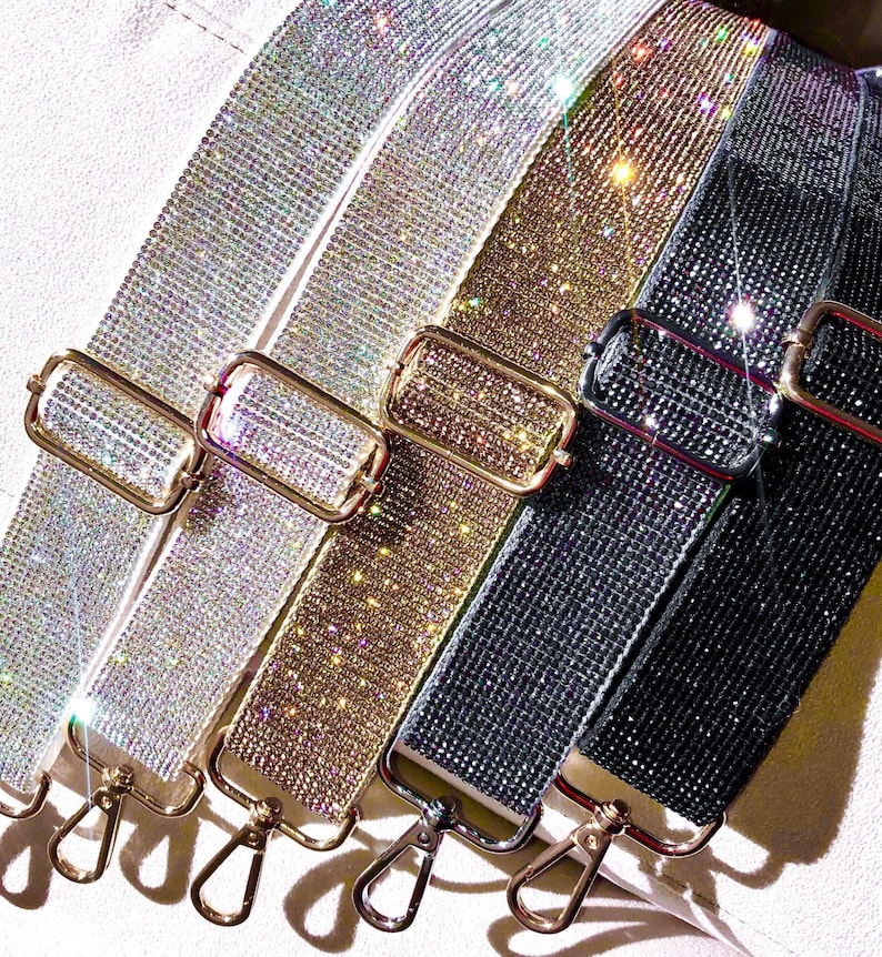 Rhinestone Purse Straps Adjustable Crossbody Sparkle Bag Beaded Guitar Shoulder Handbag Stadium Concert Accessory Festival Interchangeable Handle Swivel Clasp Hardware Game Day Ready Clear Bag Strap Team Colors Football Mom Pageant Mom Pageant Girl Crown Case Strap Bride to Be Gift Idea Wedding Theme