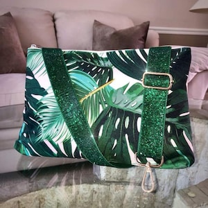 Correa cruzada con destellos de color verde esmeralda; correa de repuesto con diamantes de imitación de color verde cazador para cartera, bolso o bolso de mano; herrajes dorados o plateados
