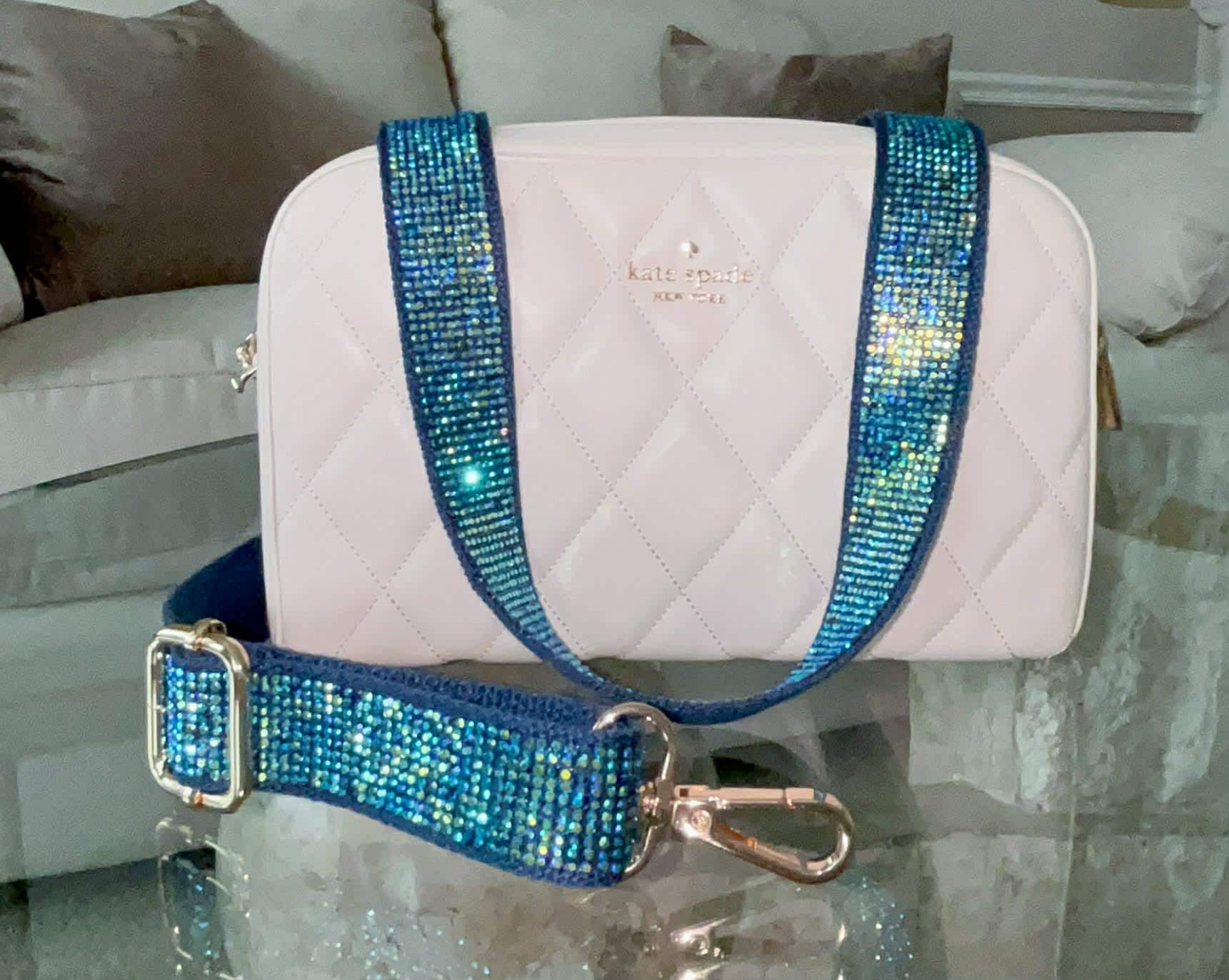 Cream and Blue Women\'s Bag with embedded crystals Blue Satin Multi Crystal Clutch Bag – self-portrait-US main image 4