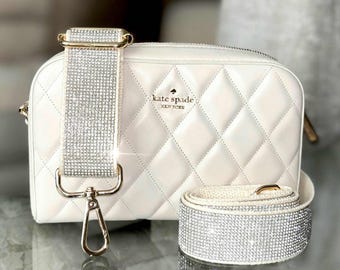 Ivory Sparkle Crossbody Strap, 1.5&quot; Rhinestone Replacement Guitar Purse Strap; Beaded Bridal Strap; Game Day/Stadium; Gold or Silver Metal