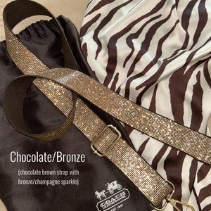 Chocolate Brown Bronze Rhinestone Purse Strap Adjustable Crossbody Sparkle Bag Beaded Shoulder Handbag Stadium Concert Accessory Festival Interchangeable Handle Swivel Clasp Hardware Game Day Ready Bag Strap Team Colors Football Mom Gift Louis Vuitton Brown Strap