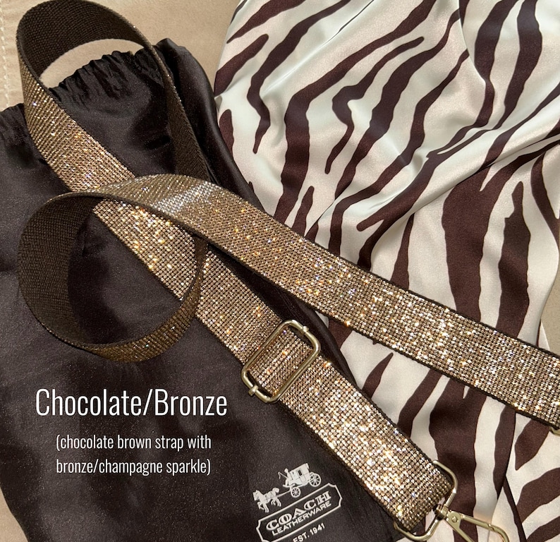 Chocolate Brown Bronze Rhinestone Purse Strap Adjustable Crossbody Sparkle Bag Beaded Shoulder Handbag Stadium Concert Accessory Festival Interchangeable Handle Swivel Clasp Hardware Game Day Ready Bag Strap Team Colors Football Mom Gift Louis Vuitton Brown Strap