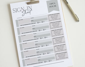 Real Estate Open House Sign in Sheet | Open House Flyers | Real Estate Flyers | Real Estate Agent | Open House Printable Templates