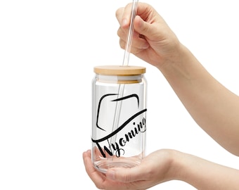 WYO Sipper Glass | Water Bottle | 16oz | Cowboy Hat | Wyoming gift souvenir