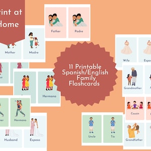Bilingual Printable Flashcards: English and Spanish | Family Members Vocabulary | Learn Spanish