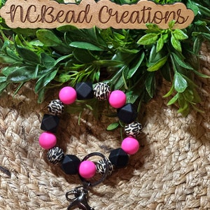 Pulsera de silicona, pulsera con cuentas de silicona, llavero, cuentas de silicona, estampado de leopardo, regalo para ella, accesorio para mujer