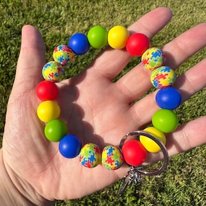 Pulsera de concientización sobre el autismo, pulsera de llavero de cuentas de silicona, pulsera de llavero, cuentas de silicona, concientización sobre el autismo, rompecabezas de autismo
