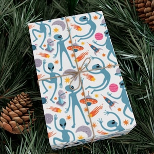 Space Alien Wrapping Paper, Cute Alien Theme Wrapping Paper, Space Themed Wrapping Paper, Mythological Wrapping Paper, Funny Wrapping Paper