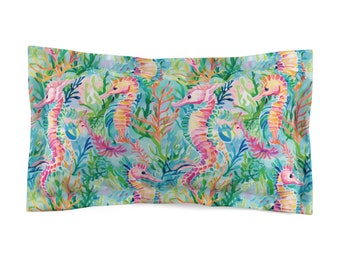Coastal Pillow Shams, Preppy Pastel Pillow Shams, Beachy Home Decor, Coastal Home Decor, Seahorse Print Pillow Shams, Coastal Bedroom