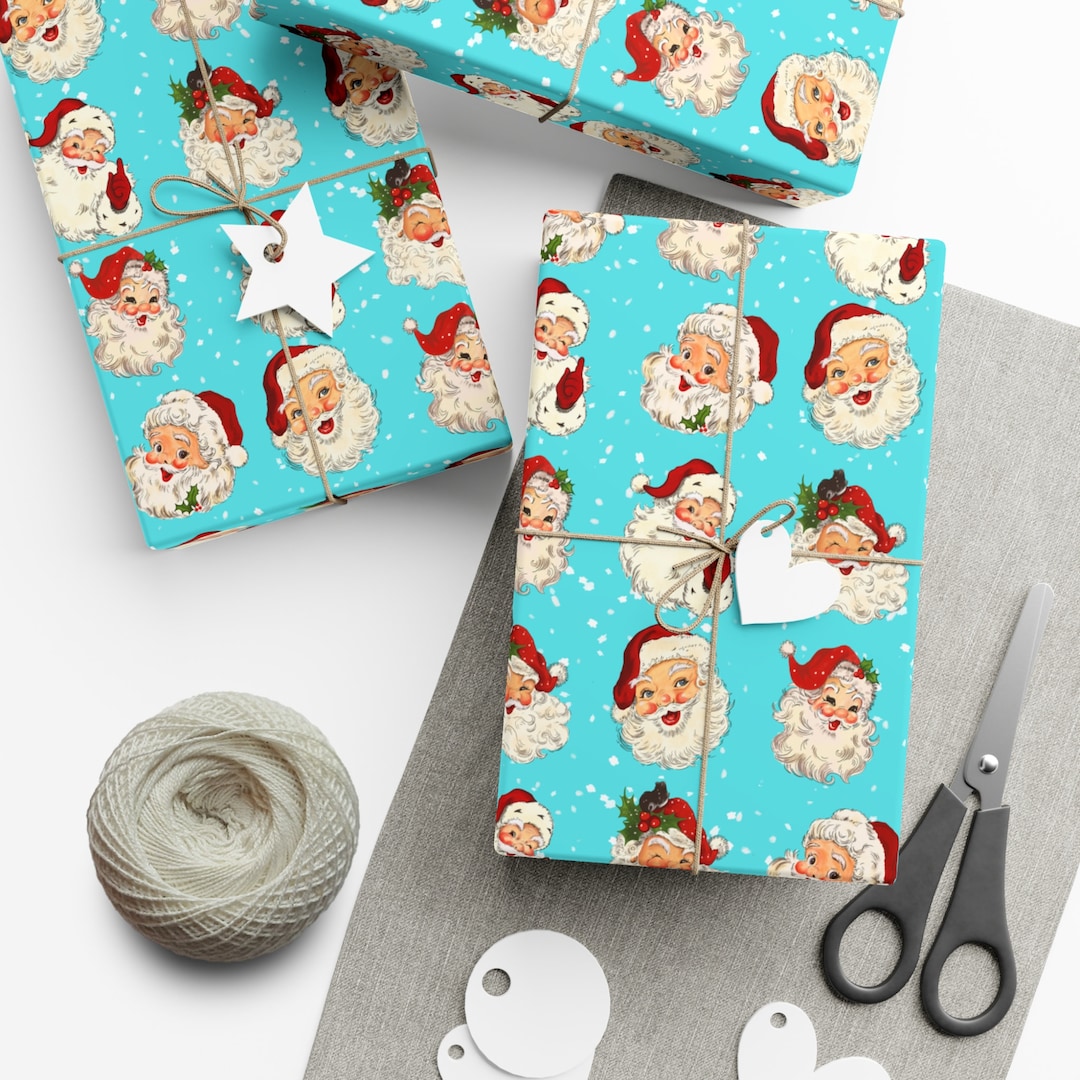 Turquoise Retro Santa Wrapping Paper Xmas Wrapping Paper Etsy