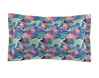Preppy Sea Turtle Pillow Shams, Tropical Pillow Shams, Coastal Home Decor, Coastal Bedding, Tropical Pillow Shams, Preppy Bedding