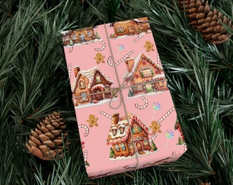 Pink Gingerbread House Christmas Wrapping Paper