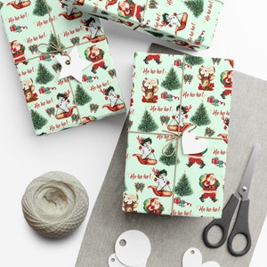 Mint Green Retro Wrapping Paper, Christmas Vintage Wrapping Paper, Mid Century Christmas Wrapping Paper, Pastel Christmas Wrapping Paper