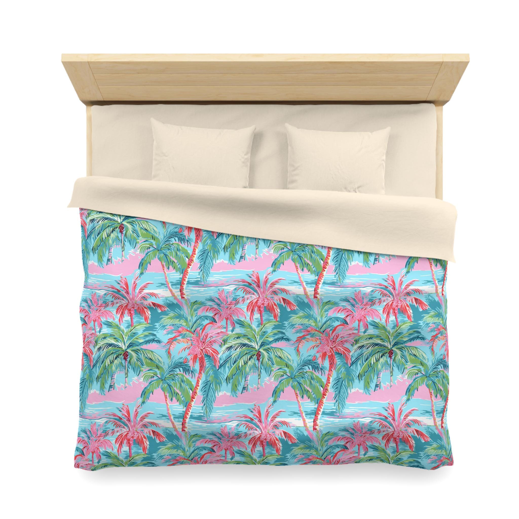 HORIMOTE HOME Tropical Plants Quilt Set King Size 3 Pieces, Blue Palm Leaves Rainforest Style Fine Printed Reversible Bedspreads Bedding Sets, Soft And Lightweight Bed Coverlet For All Season