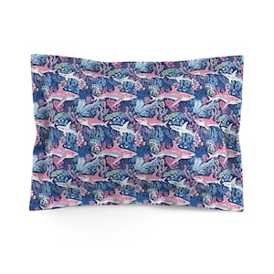 Preppy Shark Print Pillow Shams, Coastal Home Decor, Shark Bedding, Shark Room Decor, Shark Theme Bedding, Preppy Bedding, Preppy Decor