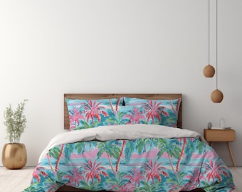 Preppy Palm Tree Duvet, Coastal Duvet Cover, Tropical Duvet Cover, Twin XL Duvet Cover, Pastel Duvet Cover, Preppy Duvet, Teen Room Decor