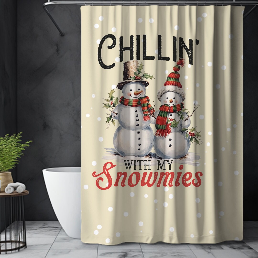 Beige Christmas, Holiday Snowman Shower Curtain, Festive Holiday Decor