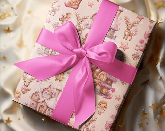 Pink Gingerbread Gift Wrapping Papers, Pink Gingerbread Christmas Wrapping Paper, Gingerbread Wrapping Paper, Pink Christmas Wrapping Paper