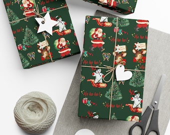 Retro Wrapping Paper, Green Christmas Vintage Wrapping Paper, Mid Century Christmas Wrapping Paper, Vintage Christmas Wrapping Paper