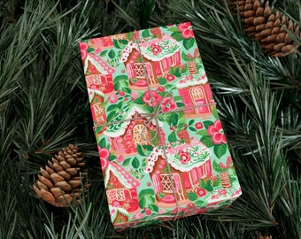 Pink Gingerbread House Wrapping Paper, Preppy Christmas Wrapping Paper, Gingerbread Wrapping Paper, Holiday Wrapping Paper, Gift Wrapping