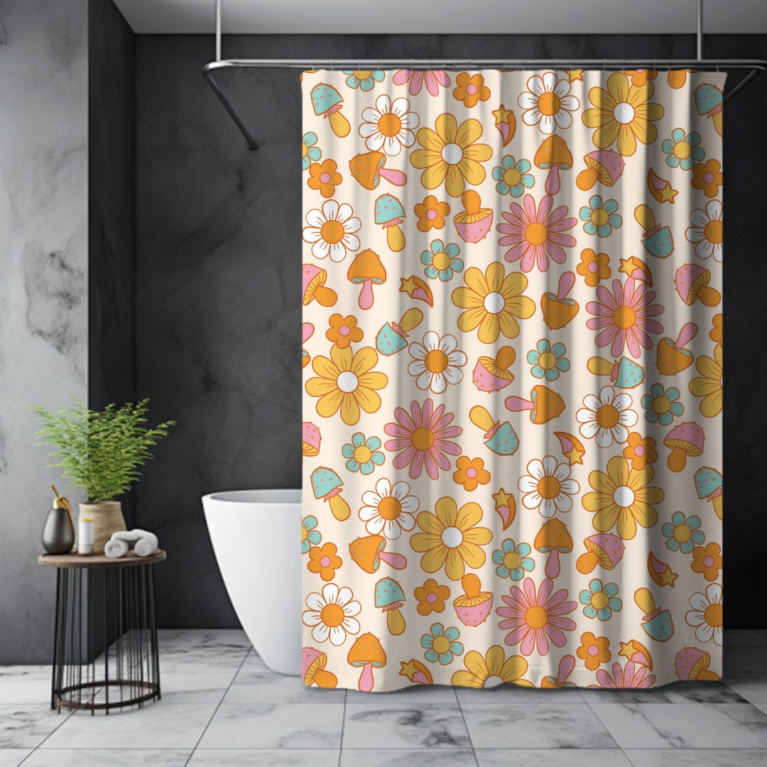 70s Retro Shower Curtain, Vintage Vibes Home Decor, 70s Shower Curtain ...