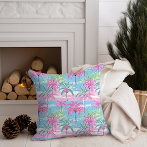 Preppy Palm Tree Print Pillow, Preppy Room Decor, Preppy Teen Room Decor, Teen Room Decor, Pastel Palm Print Pillow, Palm Tree Pillow
