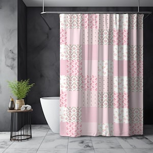 Pink Coquette Patchwork Shower Curtain, Soft Girl Aesthetic Decor, Pink Floral Shower Curtain, Preppy Home Decor, Girly Bathroom Decor