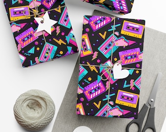 Retro 90er Jahre Geschenkpapier, Türkis Magenta Geschenkpapier