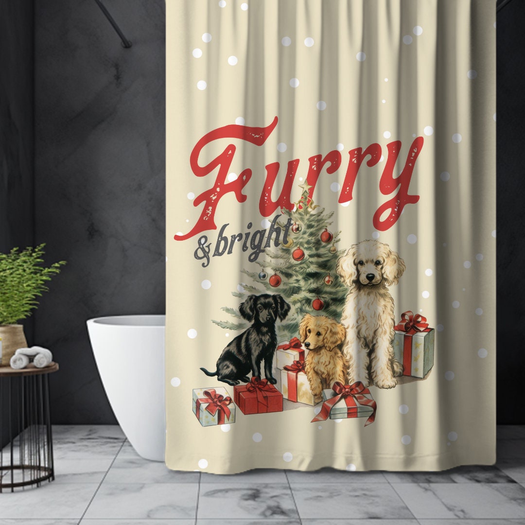 Christmas Dogs Shower Curtain, Furry and Bright Dog Shower Curtain