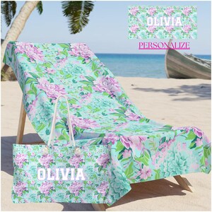 Preppy Pastel Floral Beach Towel, Aqua and Lavender Beach Towel, Spring Break Beach Towel, Custom Beach Towel, Summer Beach Towel