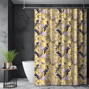 Gelber Kranich Duschvorhang, Stoff Duschvorhang, gelber Duschvorhang, Vogel Duschvorhang, Küsten Duschvorhang, Küsten Wohnkultur